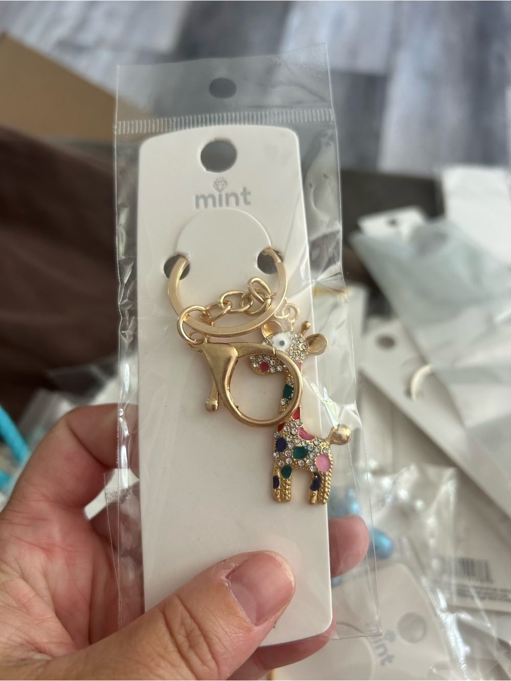 4/$50 Mint Gold-tone Multicolor Giraffe Keychain for Kids
